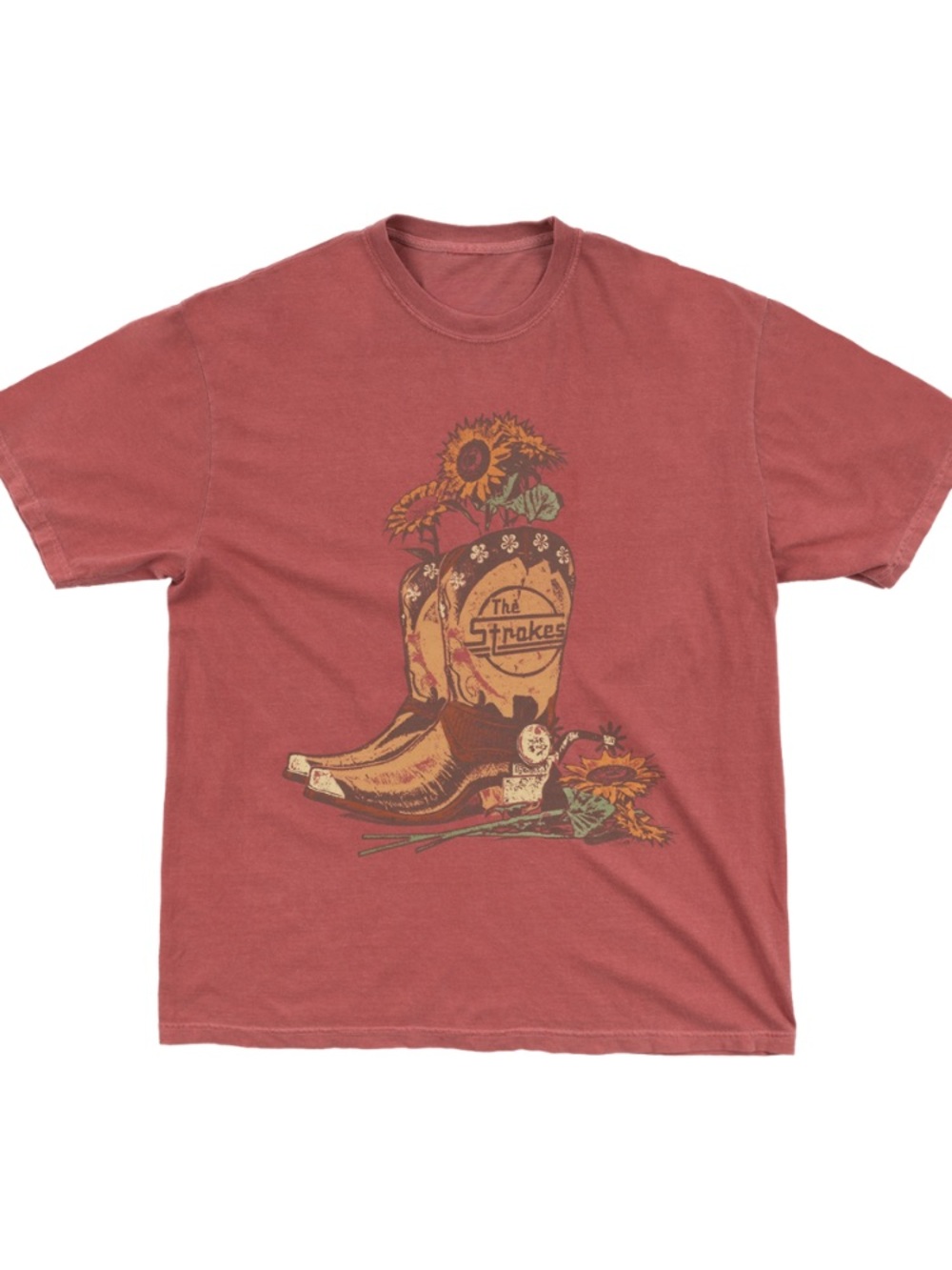 Comfort colors The Strokes Red Sunflower Boot Vintage Graphic Tee - Reprint
